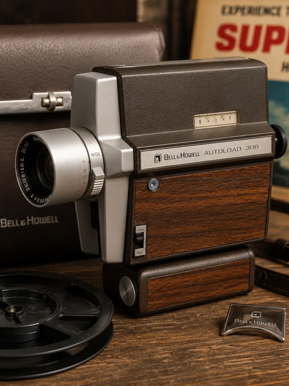 Vintage Bell & Howell Autoload 308 Super 8 Movie Camera w/ Case Reel Untested